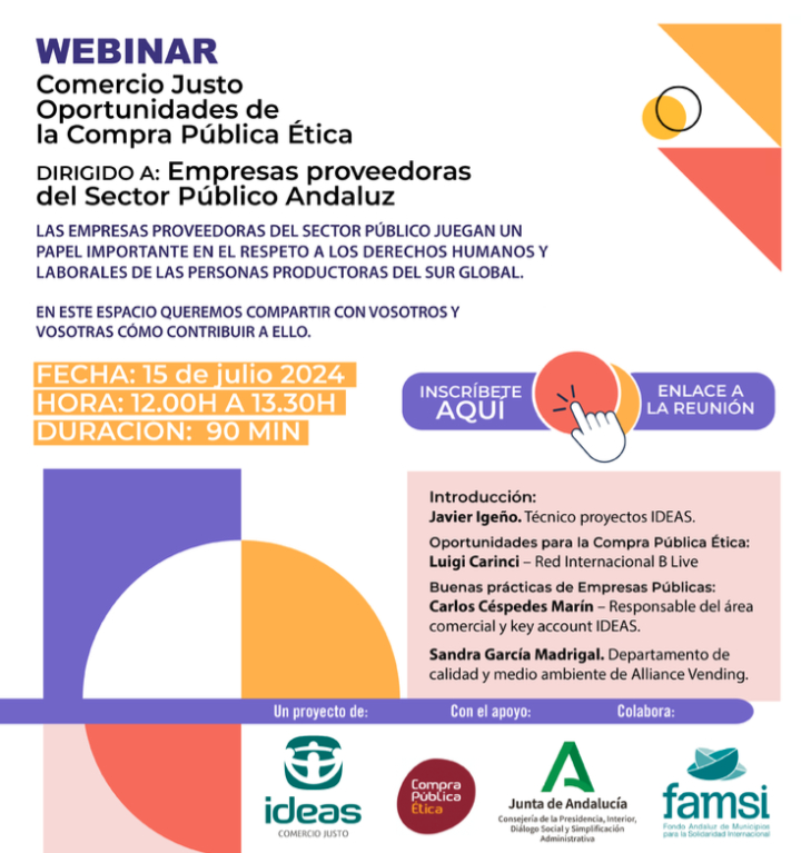 IDEAS Comercio Justo organiza el webinar "Comercio Justo, oportunidades de la compra p&uacute;blica &eacute;tica"